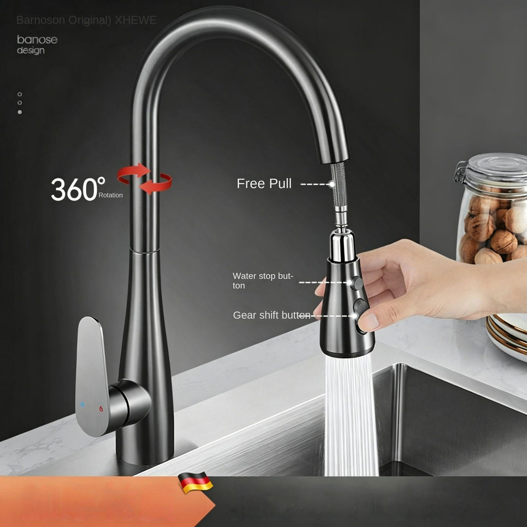 Kitchen Sink Faucet with Pull-Out Sprayer, Extendable Hot &amp; Cold Mixer Tap, 360&deg; Swivel