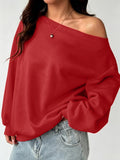 Women's sloping shoulder long sleeved hoodie