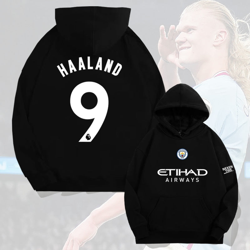 Men's Manchester City Haaland #9 Football Hoodie, Loose Fit Drop Shoulder Long Sleeve Streetwear Sweatshirt