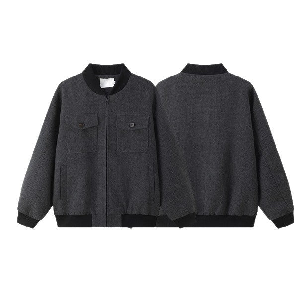 Color-Block Spliced Multi-Pocket Relaxed Baseball Collar Workwear Jacket