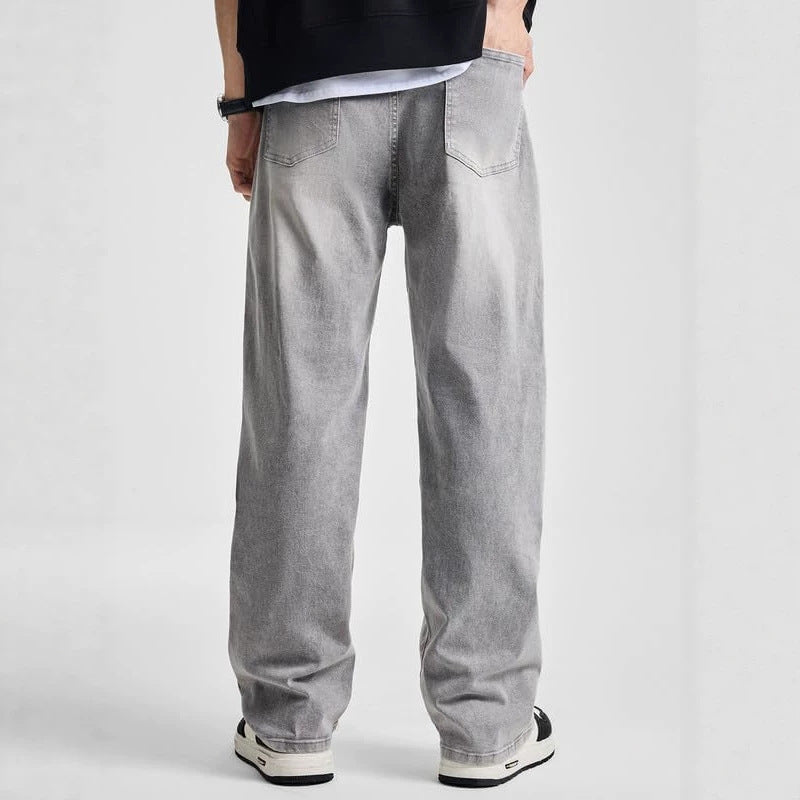 Casual Men's Distressed Gray Design Denim Pants, Vintage Fashion Washed Jeans