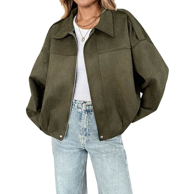 Women's Casual Retro Lapel Collar Loose Cropped Jacket