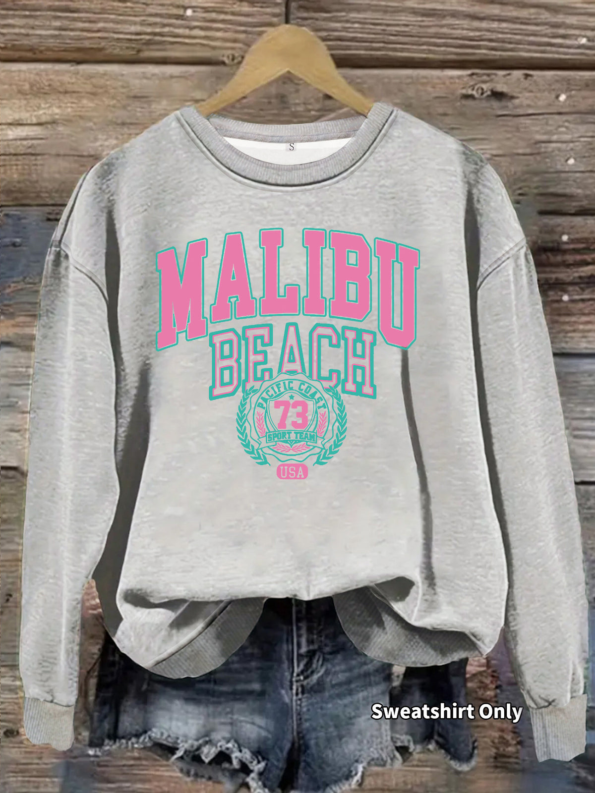 Letter pattern printed round neck fleece hoodie