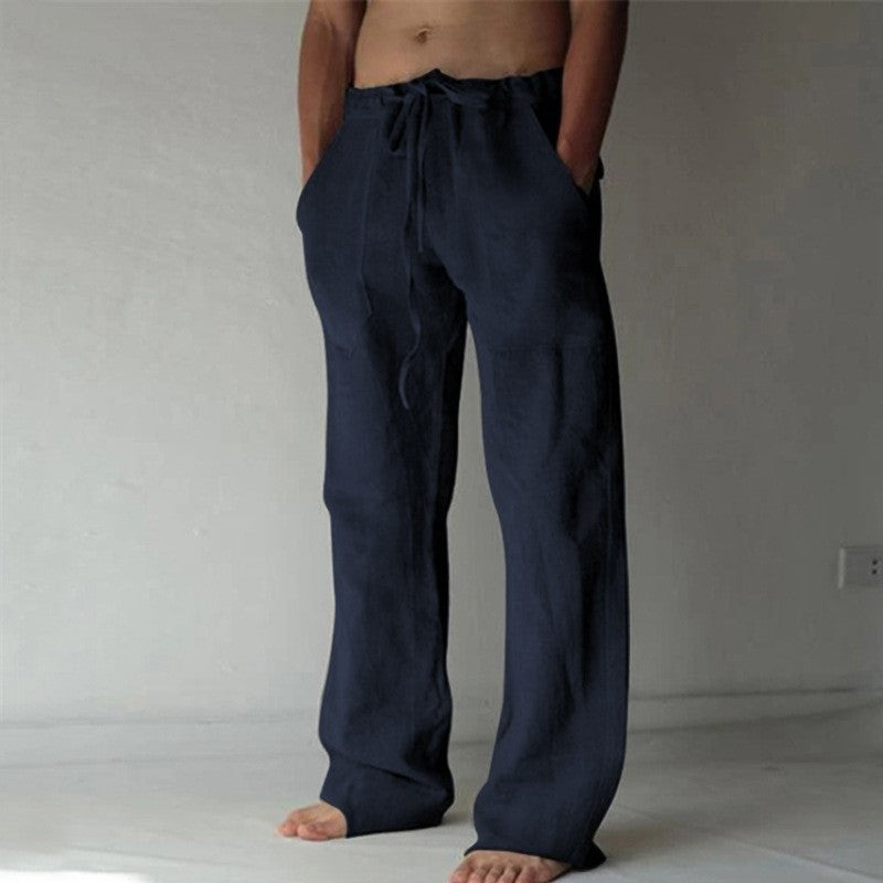 Casual Loose Fit Men's Solid Color Lightweight Linen Trousers