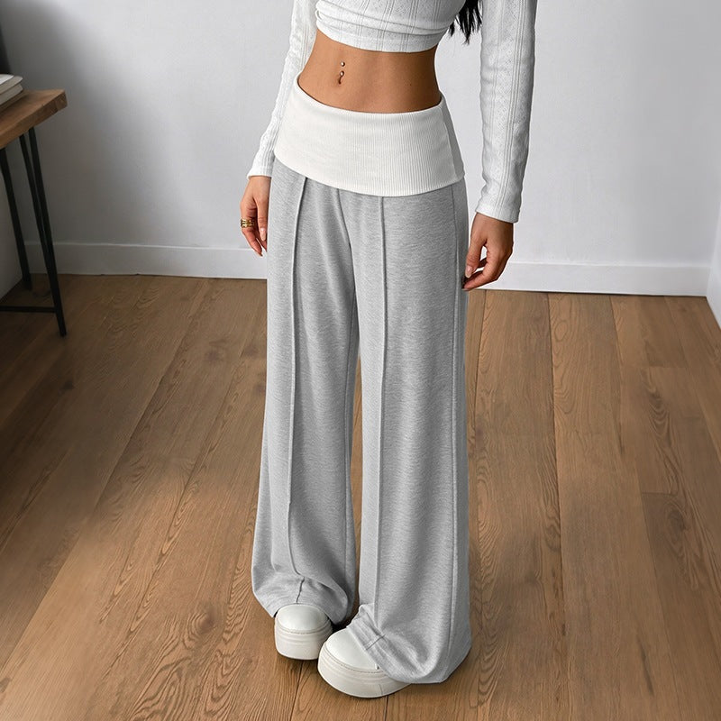 Western Casual Color Block Spliced Drapey Loose Wide Leg Pants for Women