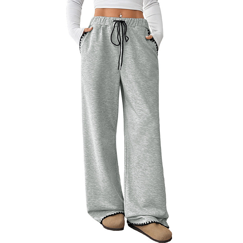 Casual Drawstring Loose Wide Leg Floor Length Sweatpants