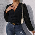 Long Sleeve V-Neck Black Jacquard Women's Party Jumpsuit