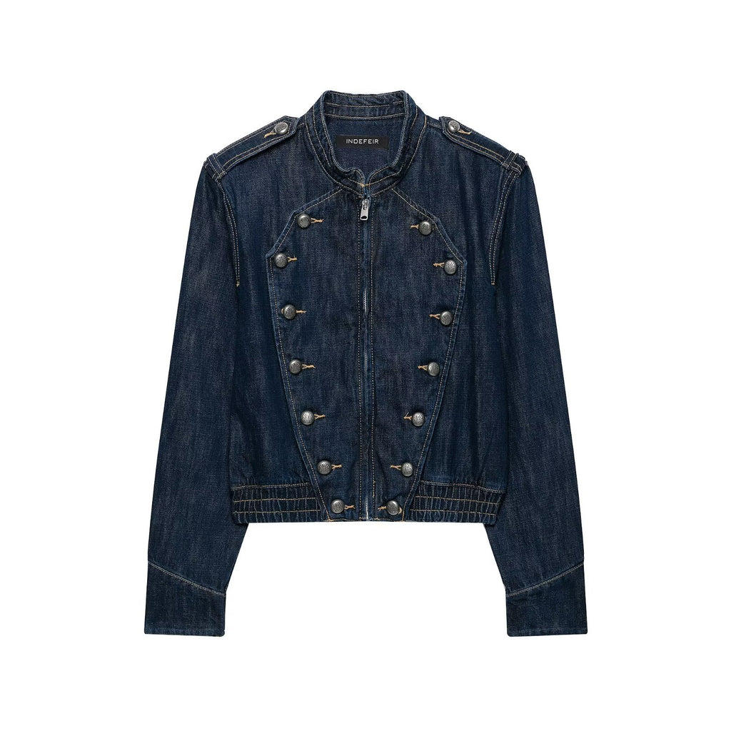 Button embellished denim jacket