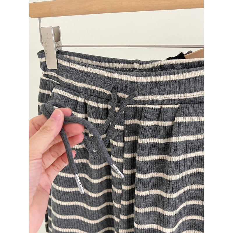 Women's Casual Color-Block Stripe High Waist Wide Leg Straight Pants