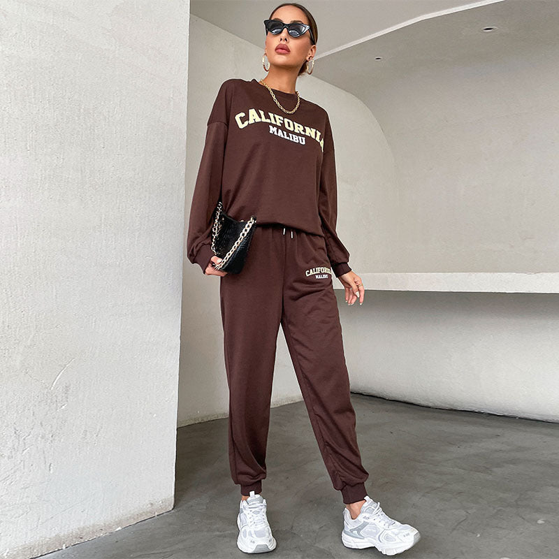 Long Sleeve Letter Print Sweatshirt and Casual Trousers Two-Piece Set