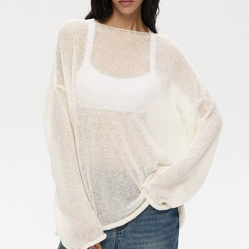 Round neck flared sleeve knitted top