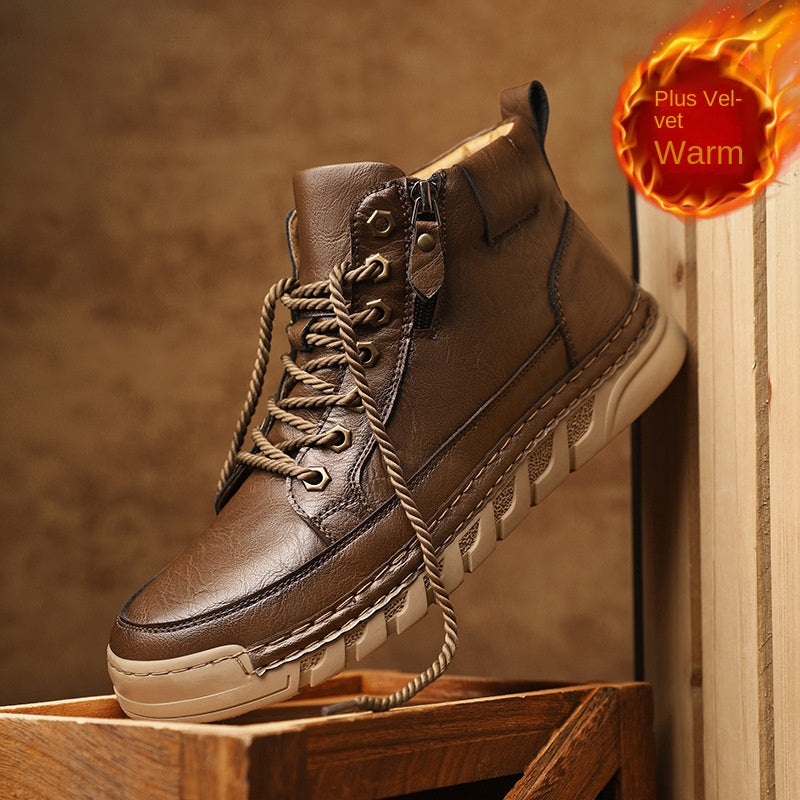 Autumn and Winter Outdoor Casual Men's Plus Size Martin Boots Fashion Trendy Versatile Thick Sole Mid-Cut Boots