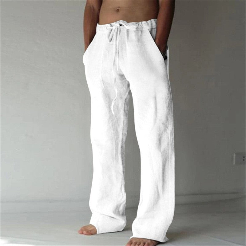 Casual Loose Fit Men's Solid Color Lightweight Linen Trousers