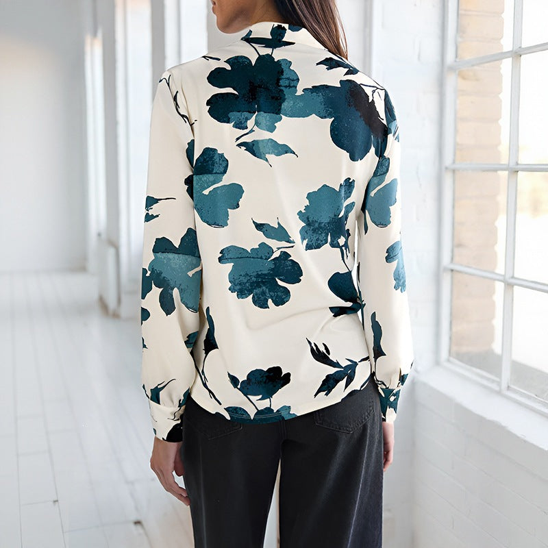Floral Print Long Sleeve V-Neck Shirt