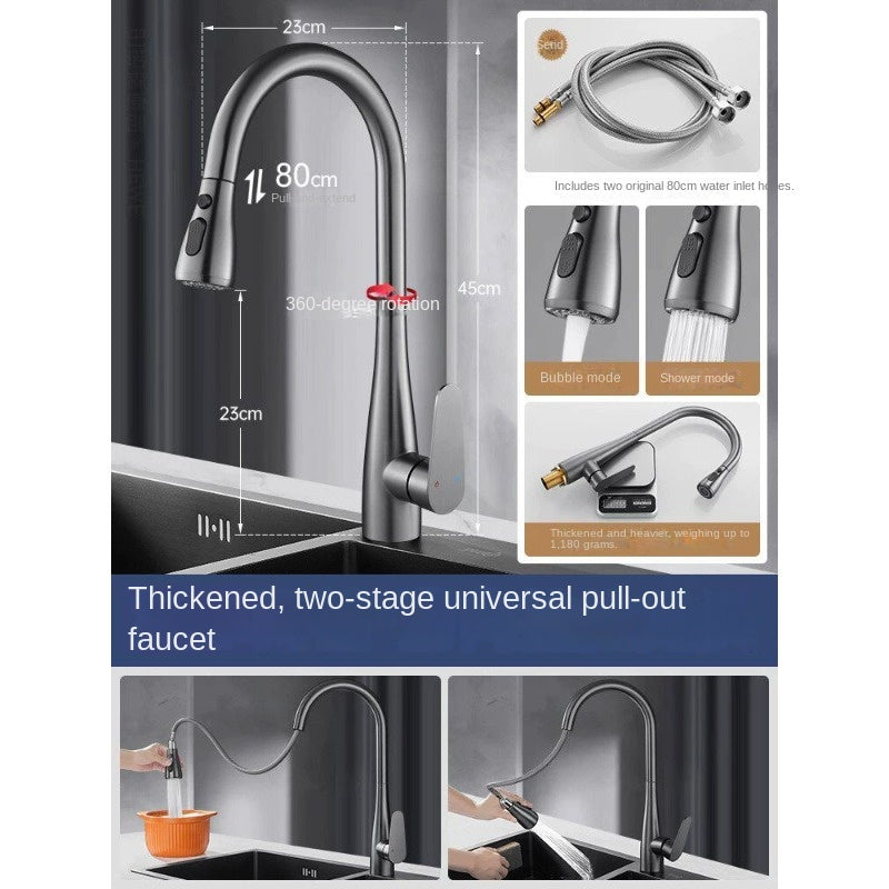 Kitchen Sink Faucet with Pull-Out Sprayer, Extendable Hot &amp; Cold Mixer Tap, 360&deg; Swivel