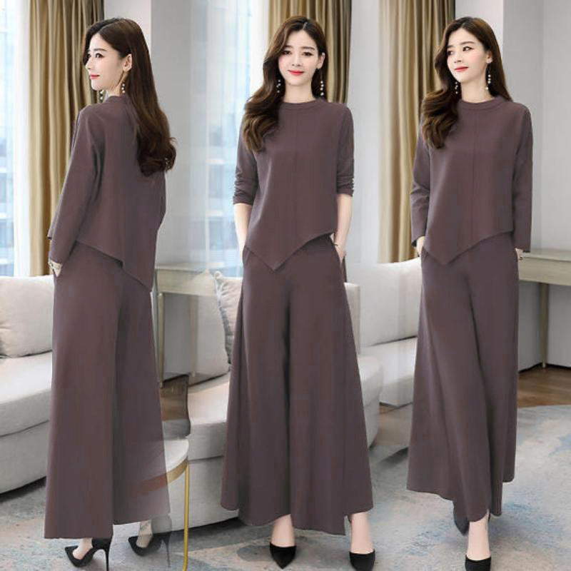 Professional Suit Wide-Leg Pants Youthful Slimming Stylish Fashionable Lady Two-Piece Set Women Casual Trendy Spring Autumn