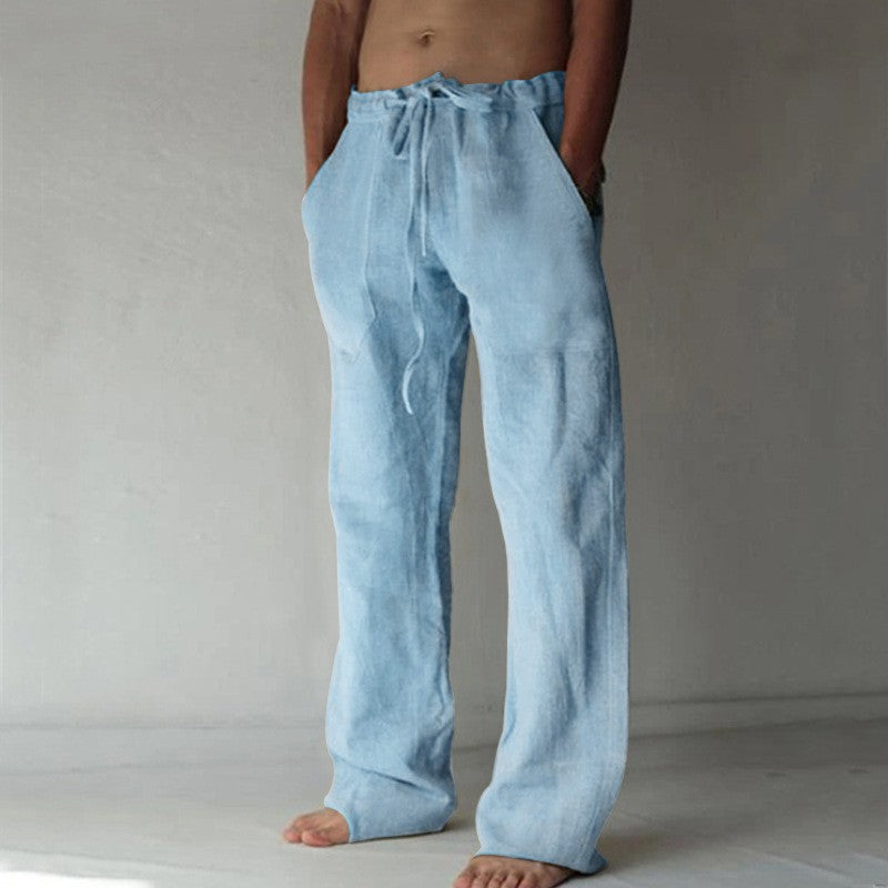Casual Loose Fit Men's Solid Color Lightweight Linen Trousers