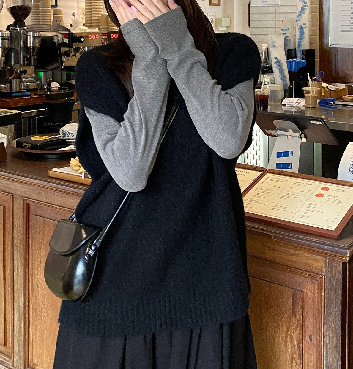 Solid Color Vest Layered Loose Slim Knit Sweater Women