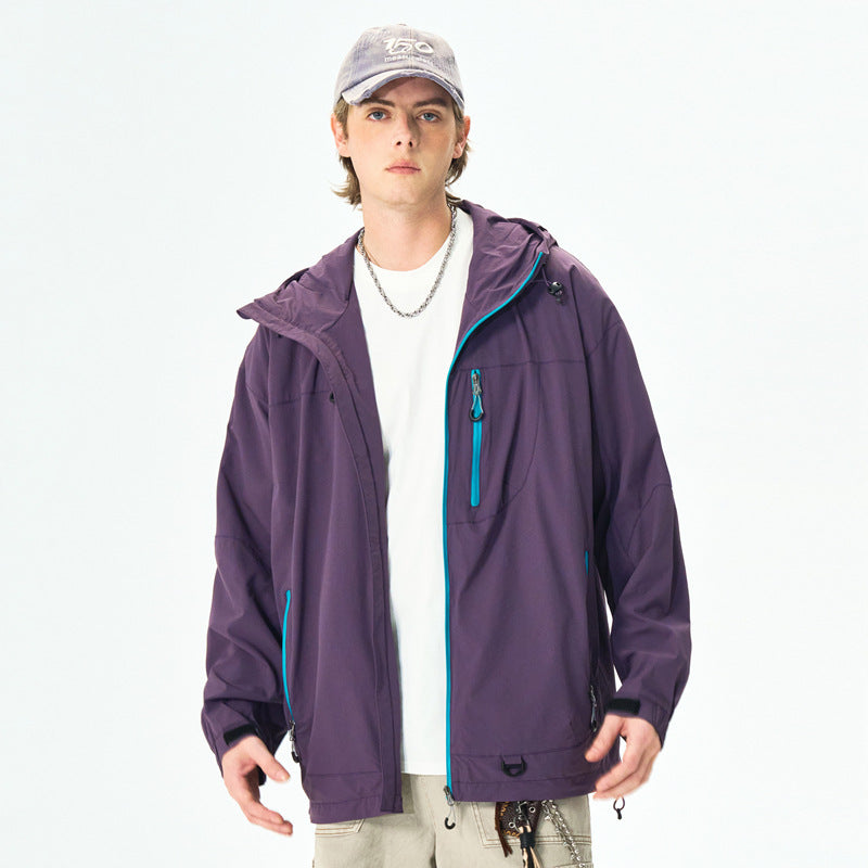 Purple Outdoor Three-Proof Waterproof Windbreaker Jacket Men's Hooded Loose Fit