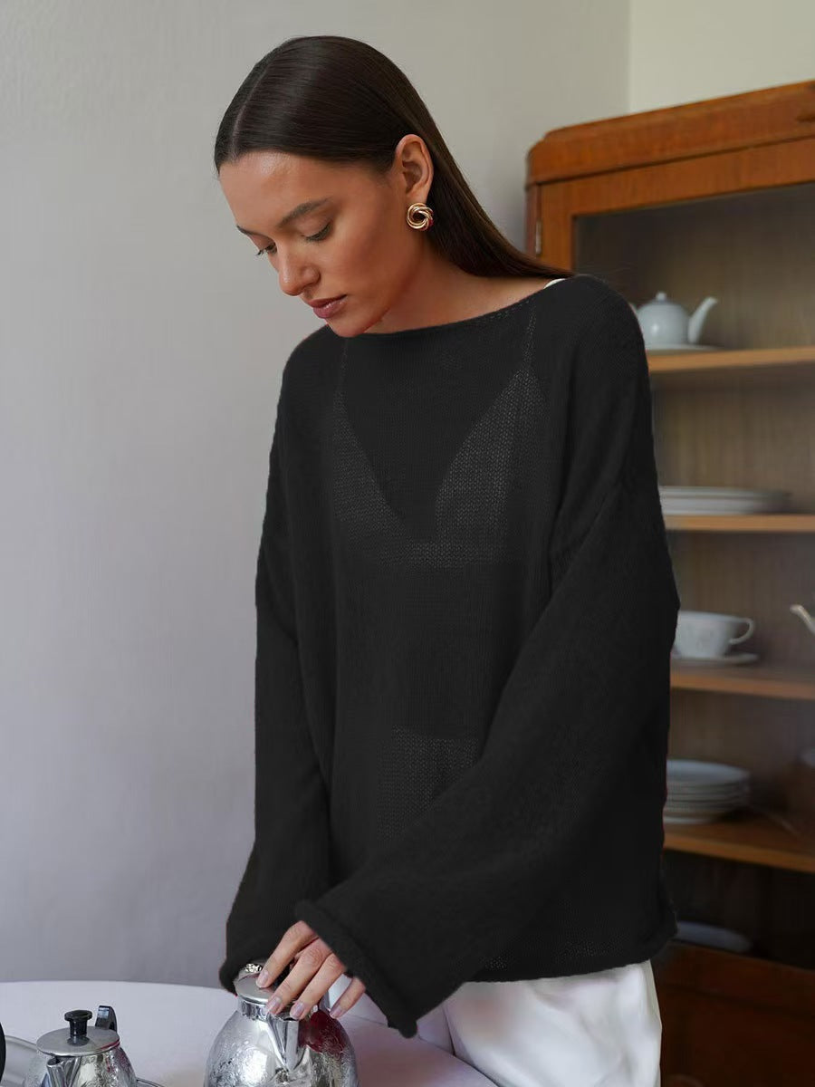 Round neck flared sleeve knitted top