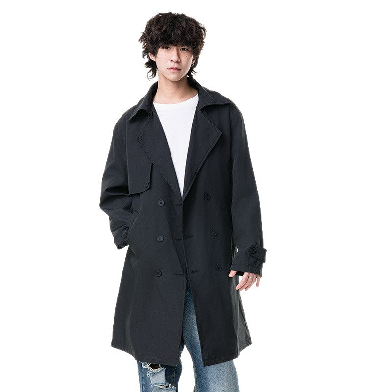 Double-Breasted Mid-Length Loose Men's Trench Coat