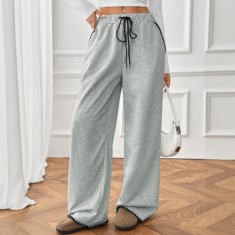Casual Drawstring Loose Wide Leg Floor Length Sweatpants