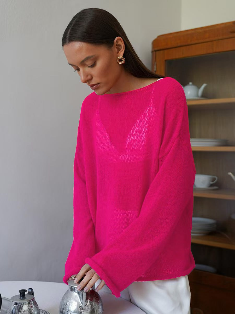 Round neck flared sleeve knitted top