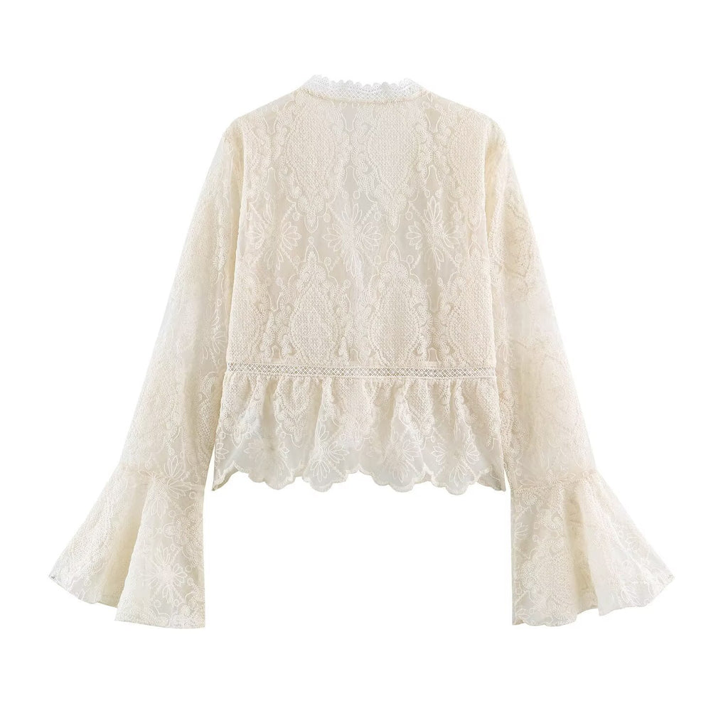 Lace patchwork flared sleeve top