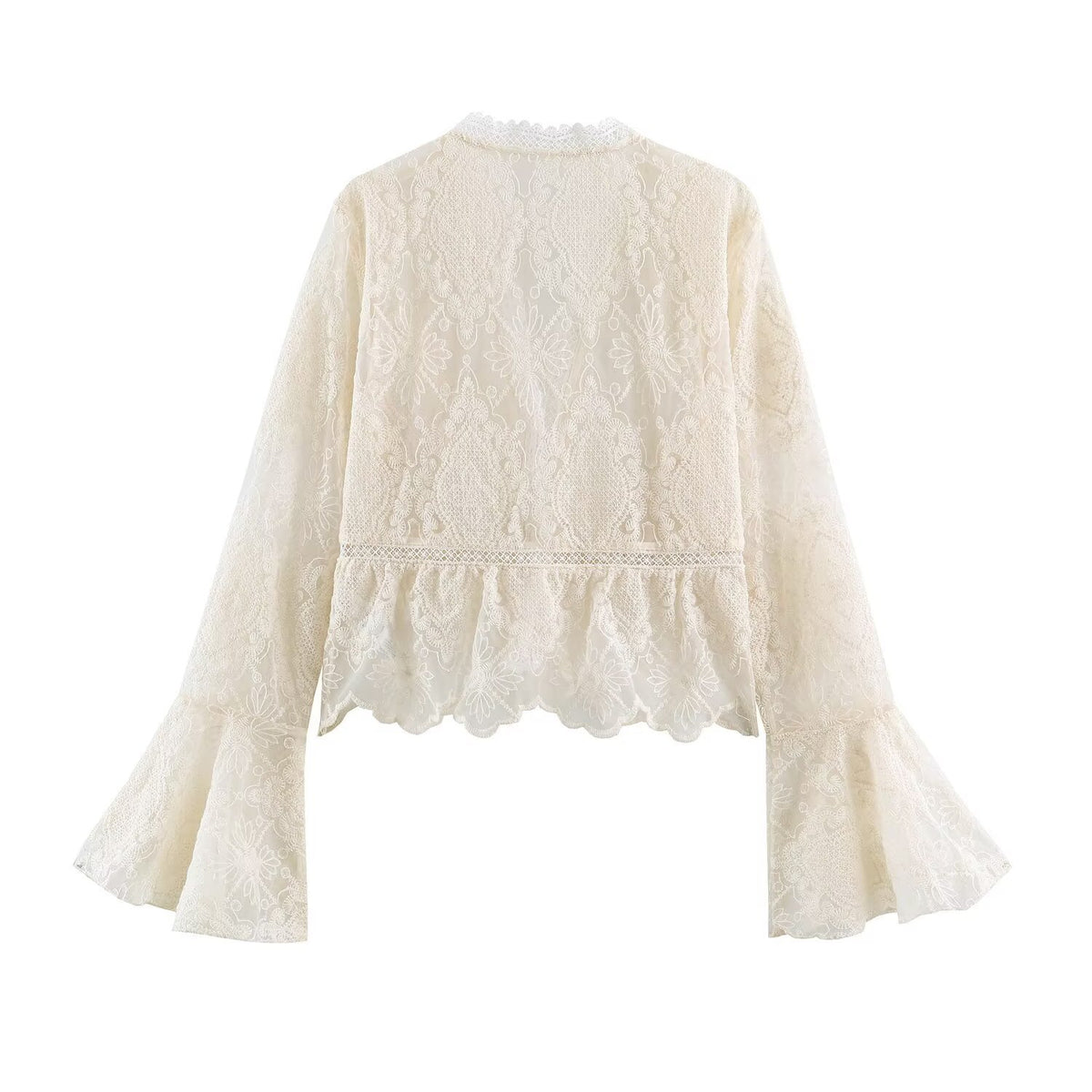 Lace patchwork flared sleeve top
