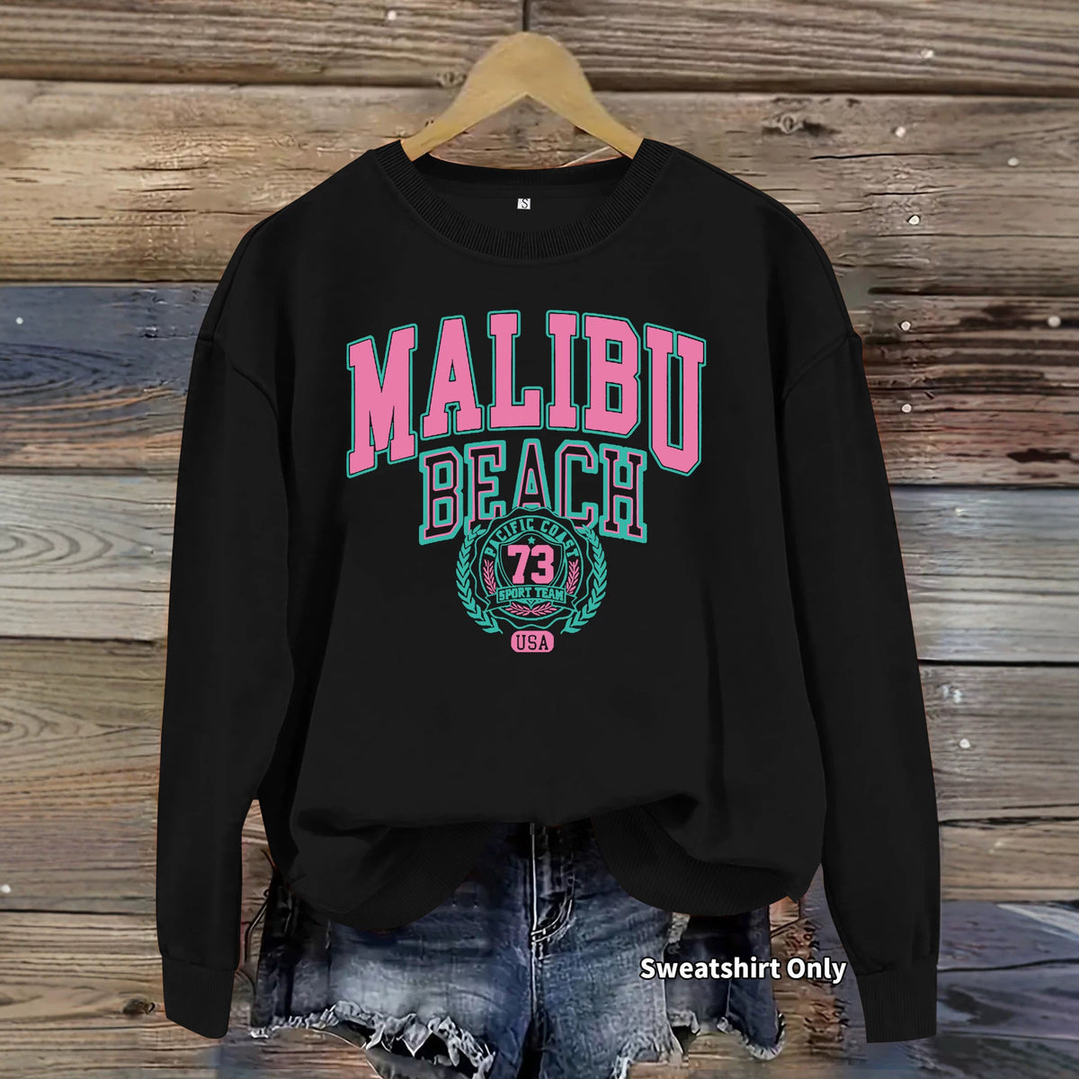 Letter pattern printed round neck fleece hoodie