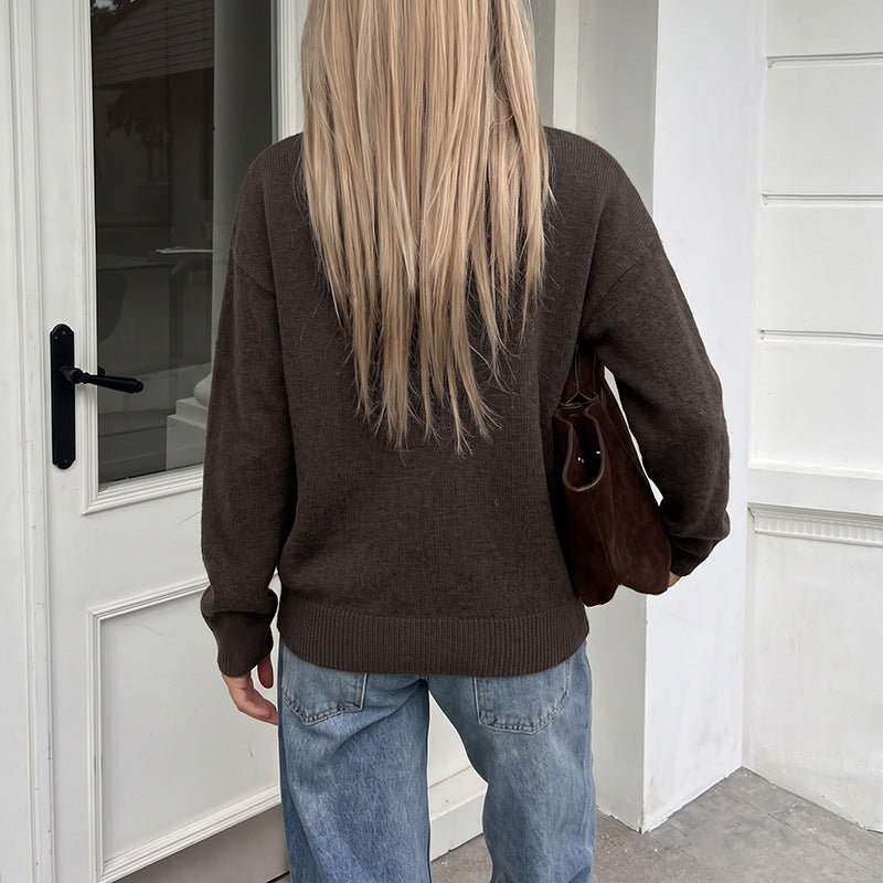 Solid Color Knit Long Sleeve Open Front Loose Sweater Jacket
