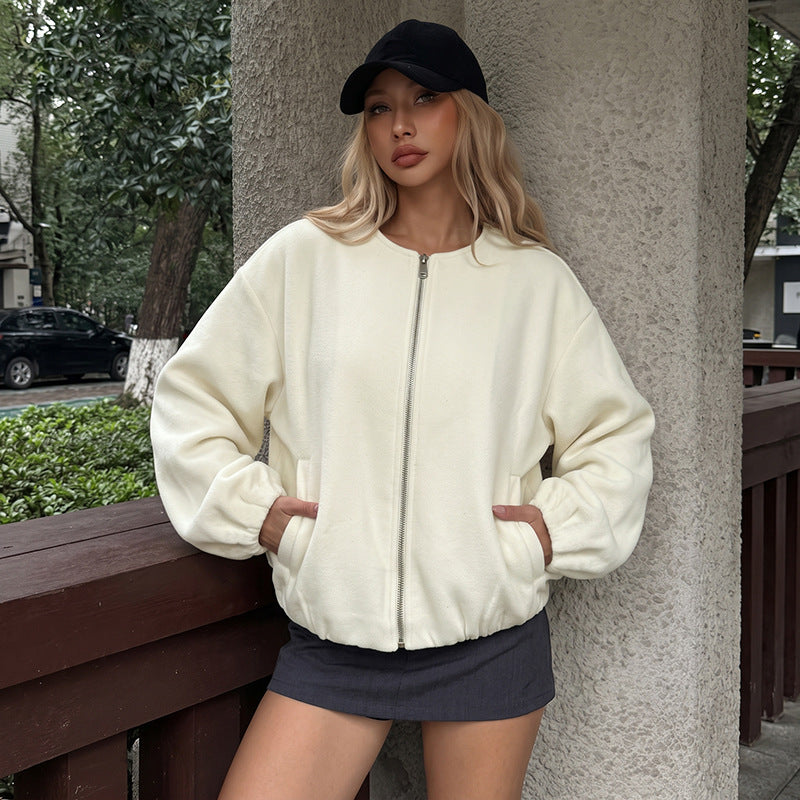 Woolen Baseball Jacket, Loose Fit Varsity Coat