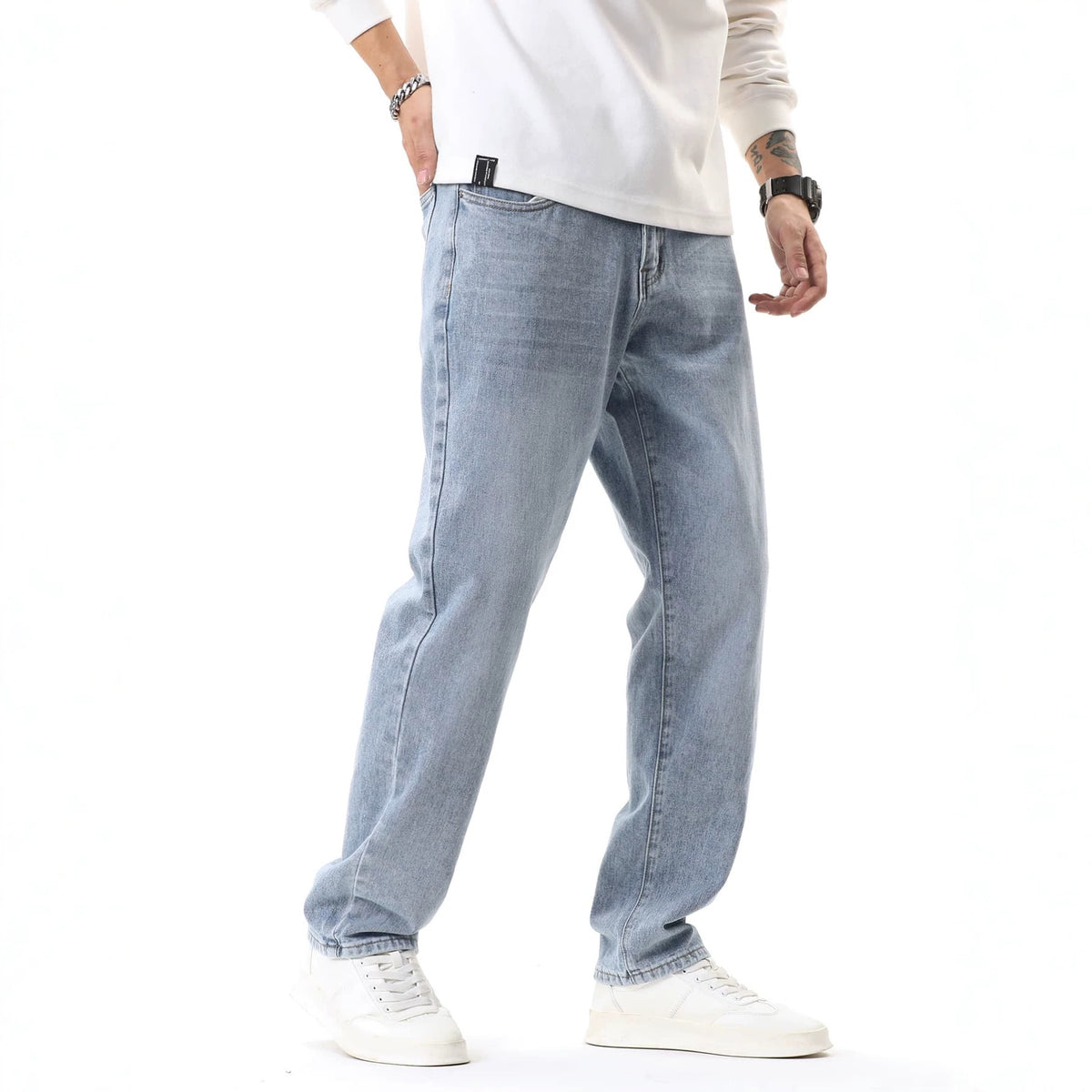 Retro Washed Blue Denim Pants Men's Summer Fashion Casual Trousers Design Sense Streetwear Style