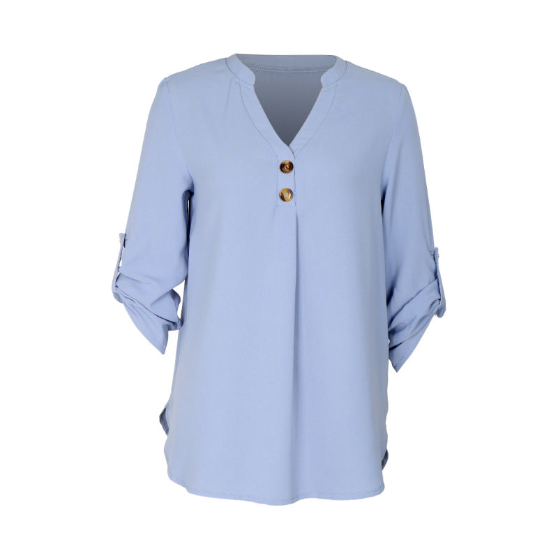 Casual Solid Color Long Sleeve Pullover Loose Straight Women's Shirt