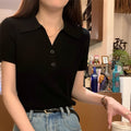 Polo Neck Knitted Top Short Sleeve T-Shirt Pure Desire Unique Elegant Design Small Batch Short Crop Top