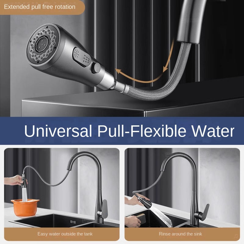Kitchen Sink Faucet with Pull-Out Sprayer, Extendable Hot &amp; Cold Mixer Tap, 360&deg; Swivel