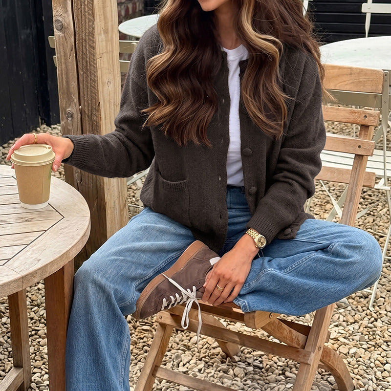 Solid Color Knit Long Sleeve Open Front Loose Sweater Jacket