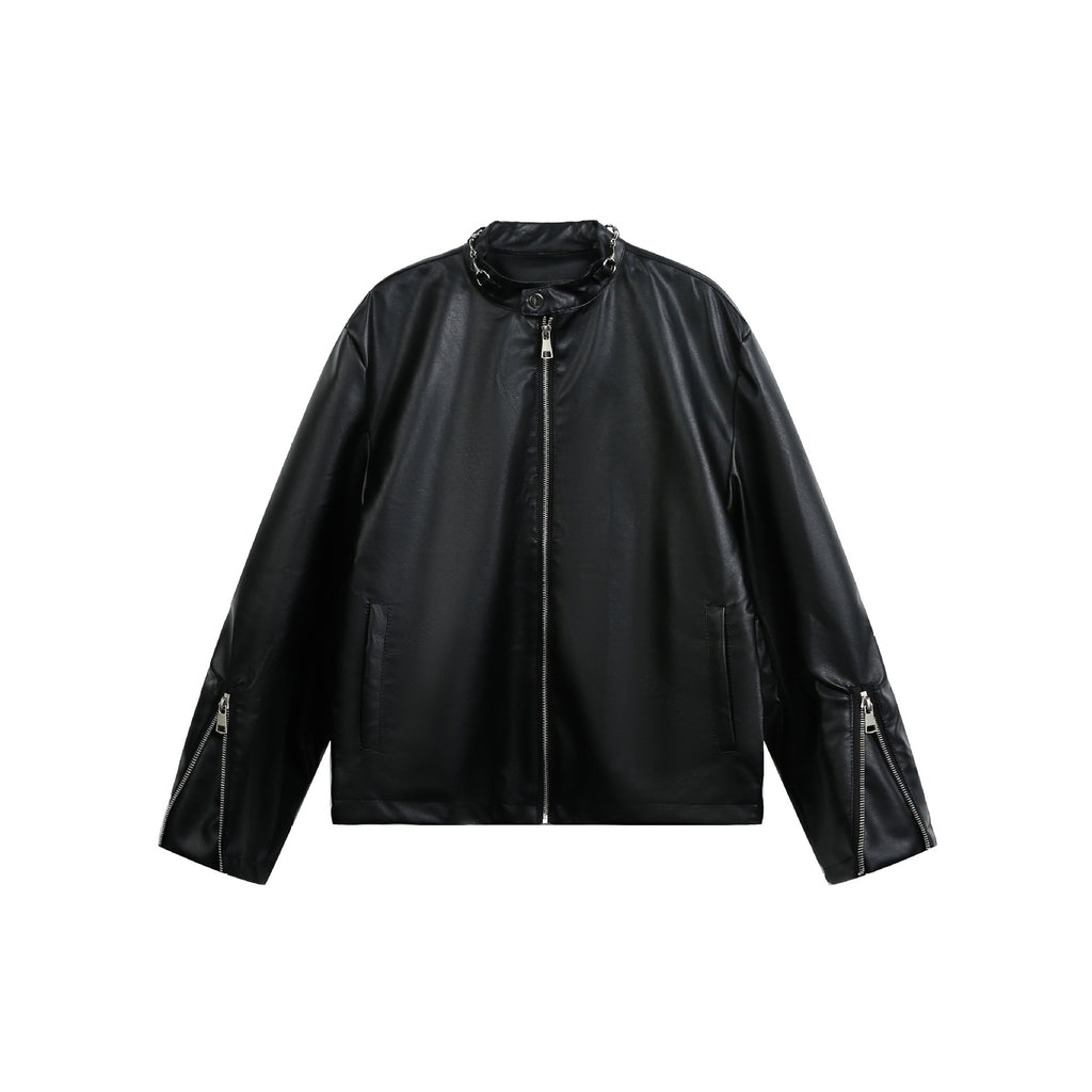 Retro Design Zip-Up PU Leather Jacket Unisex Edgy Biker Style Coat