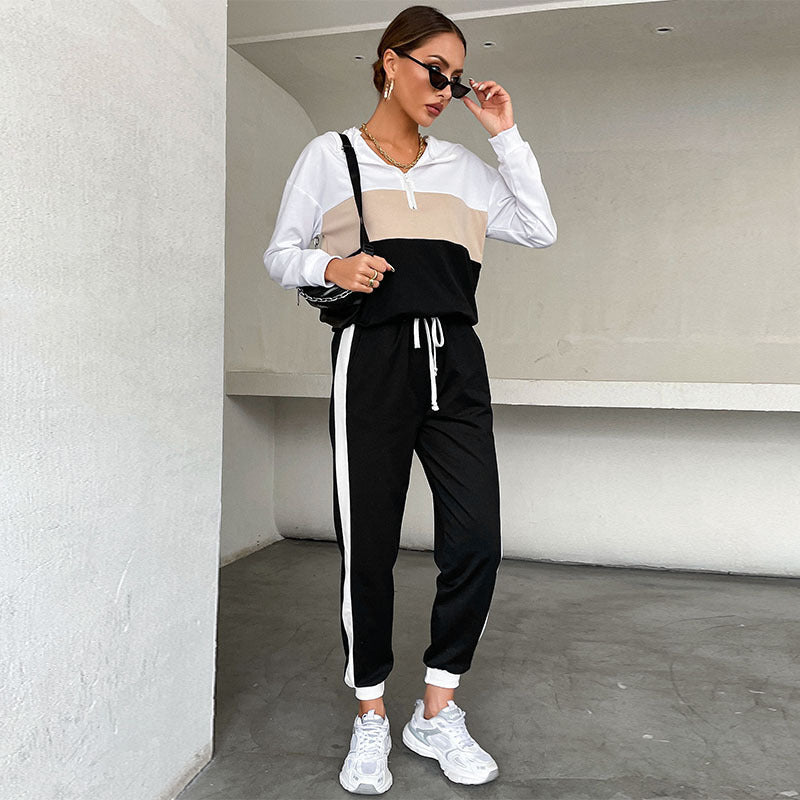 Casual Sport Hooded Sweatshirt Two-Piece Set for Women