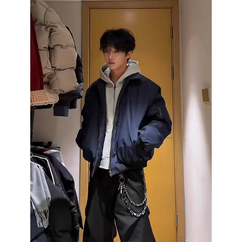 Clean Fit Short Loose Lapel Bomber Jacket Men's Navy Blue