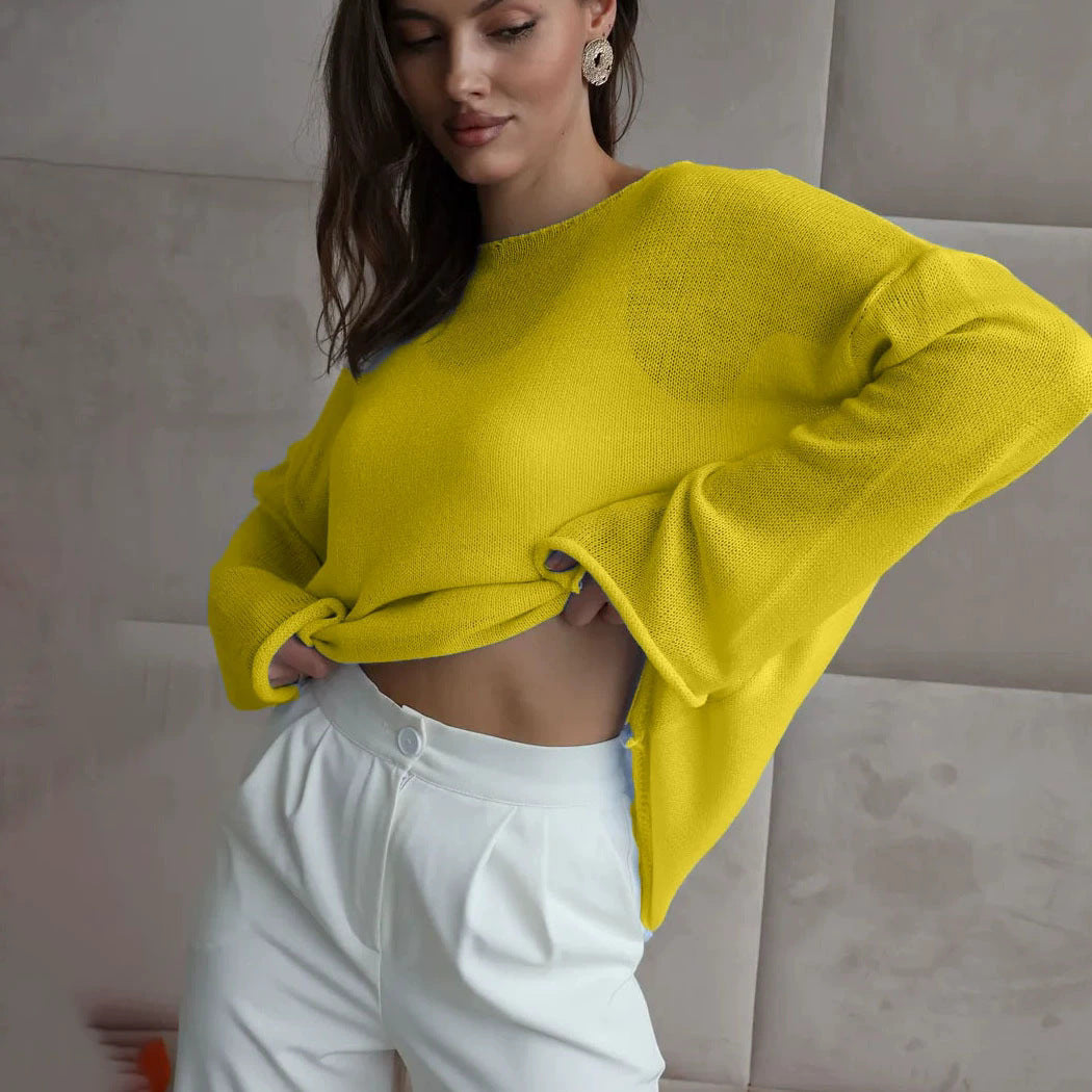 Round neck flared sleeve knitted top