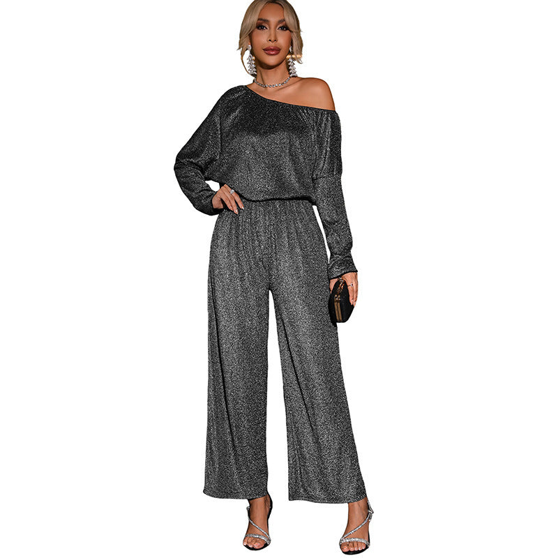 Women's Off-Shoulder Sequin Jumpsuit for Evening Party