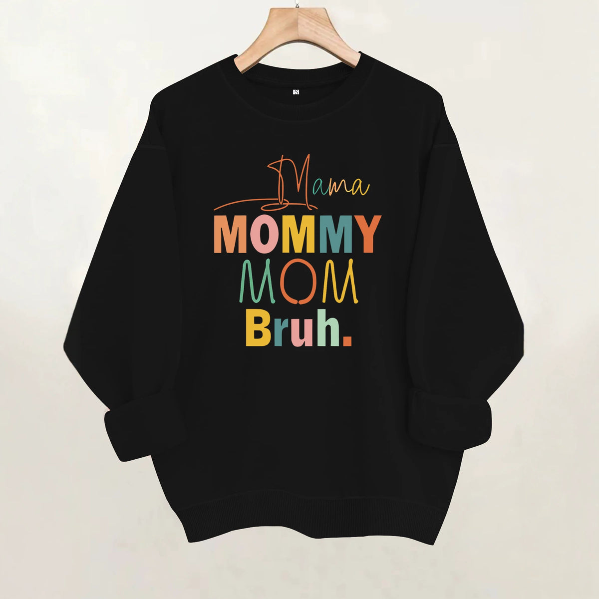 Colorful letter printed round neck fleece hoodie