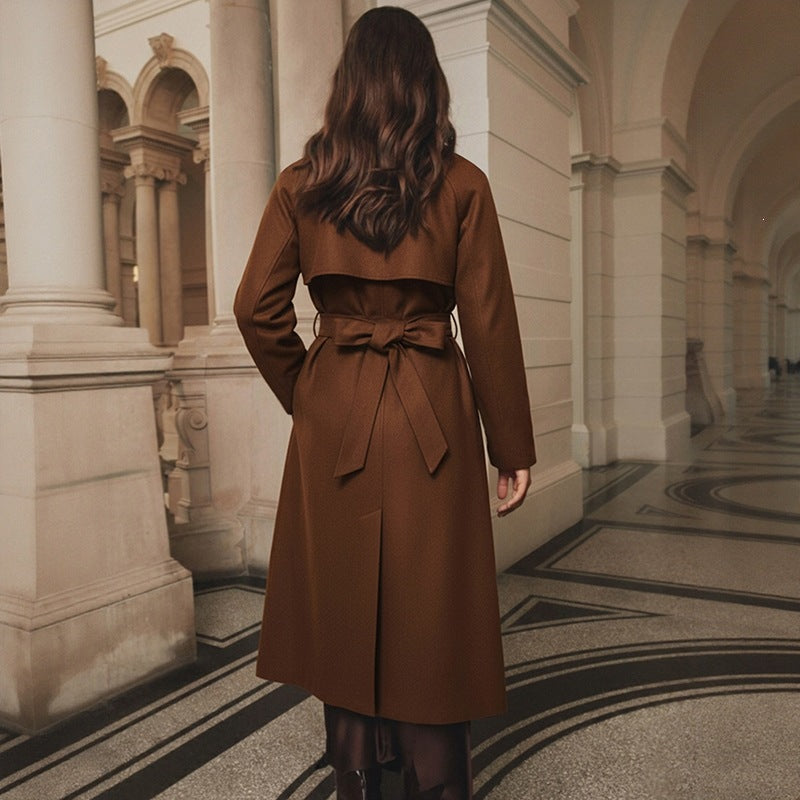 Plus Size Woolen Belted Coat for Women