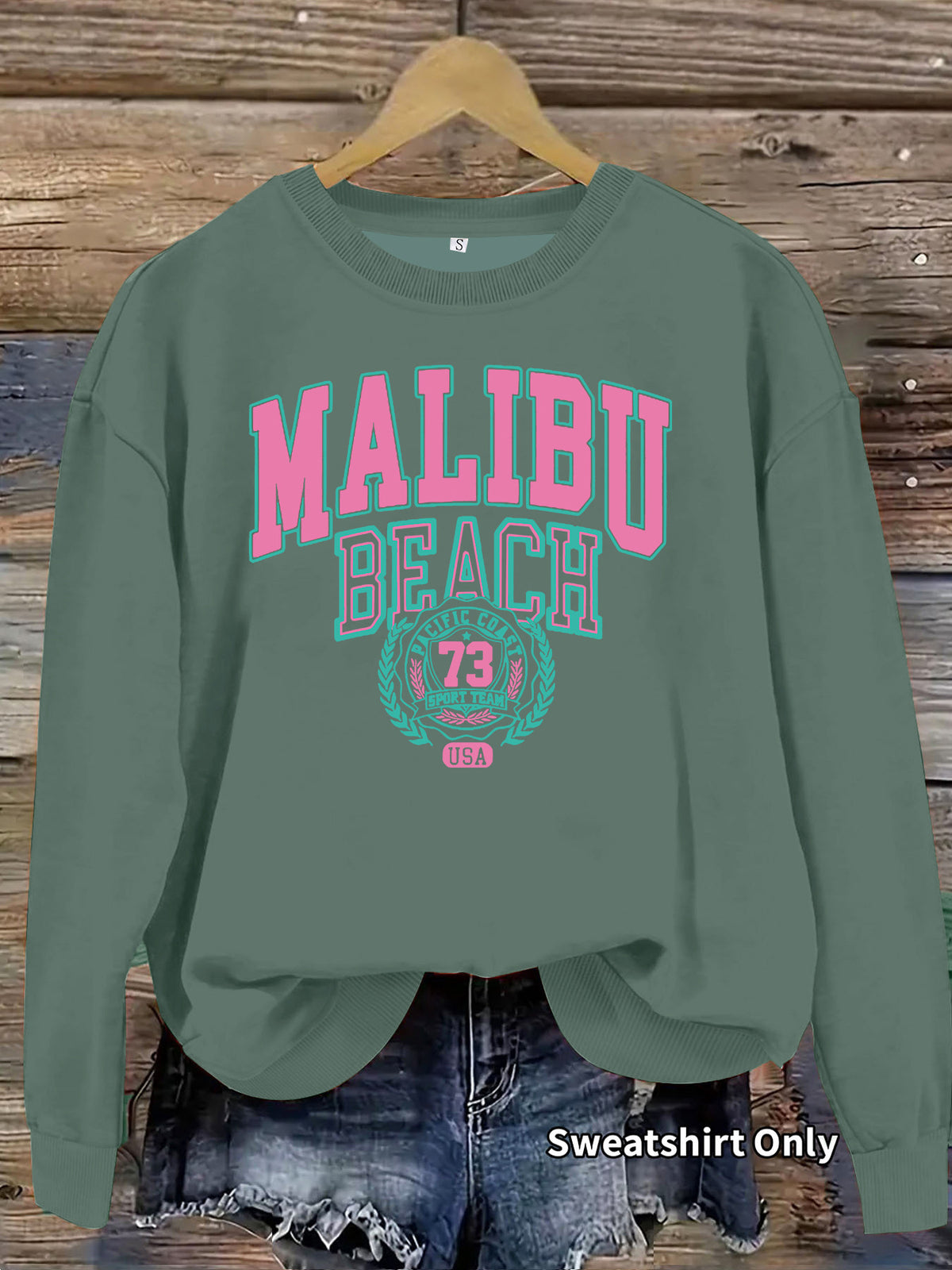 Letter pattern printed round neck fleece hoodie