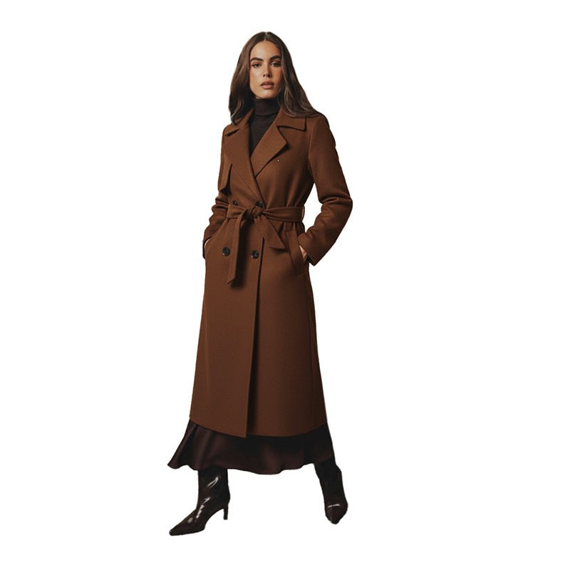 Plus Size Woolen Belted Coat for Women