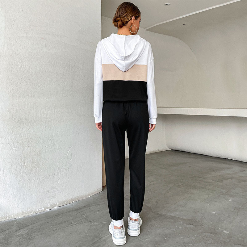 Casual Sport Hooded Sweatshirt Two-Piece Set for Women
