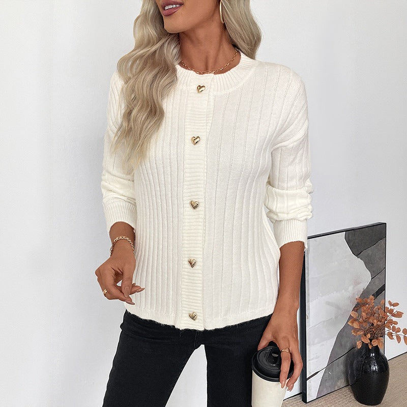 Women's Elegant Solid Color Knit Cardigan Jacket,  Commuter Style Sweater Coat
