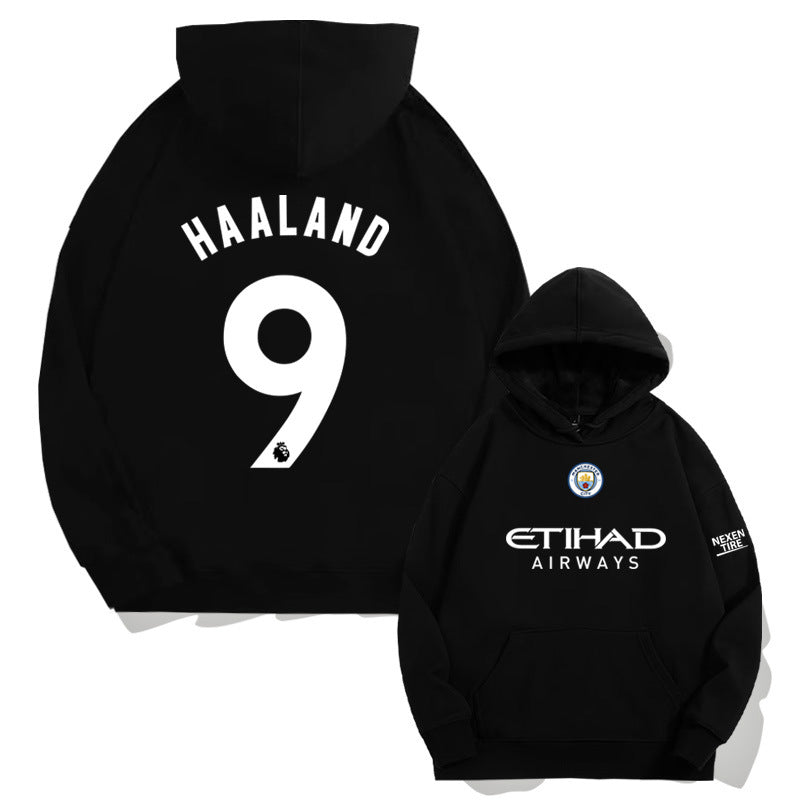 Men's Manchester City Haaland #9 Football Hoodie, Loose Fit Drop Shoulder Long Sleeve Streetwear Sweatshirt
