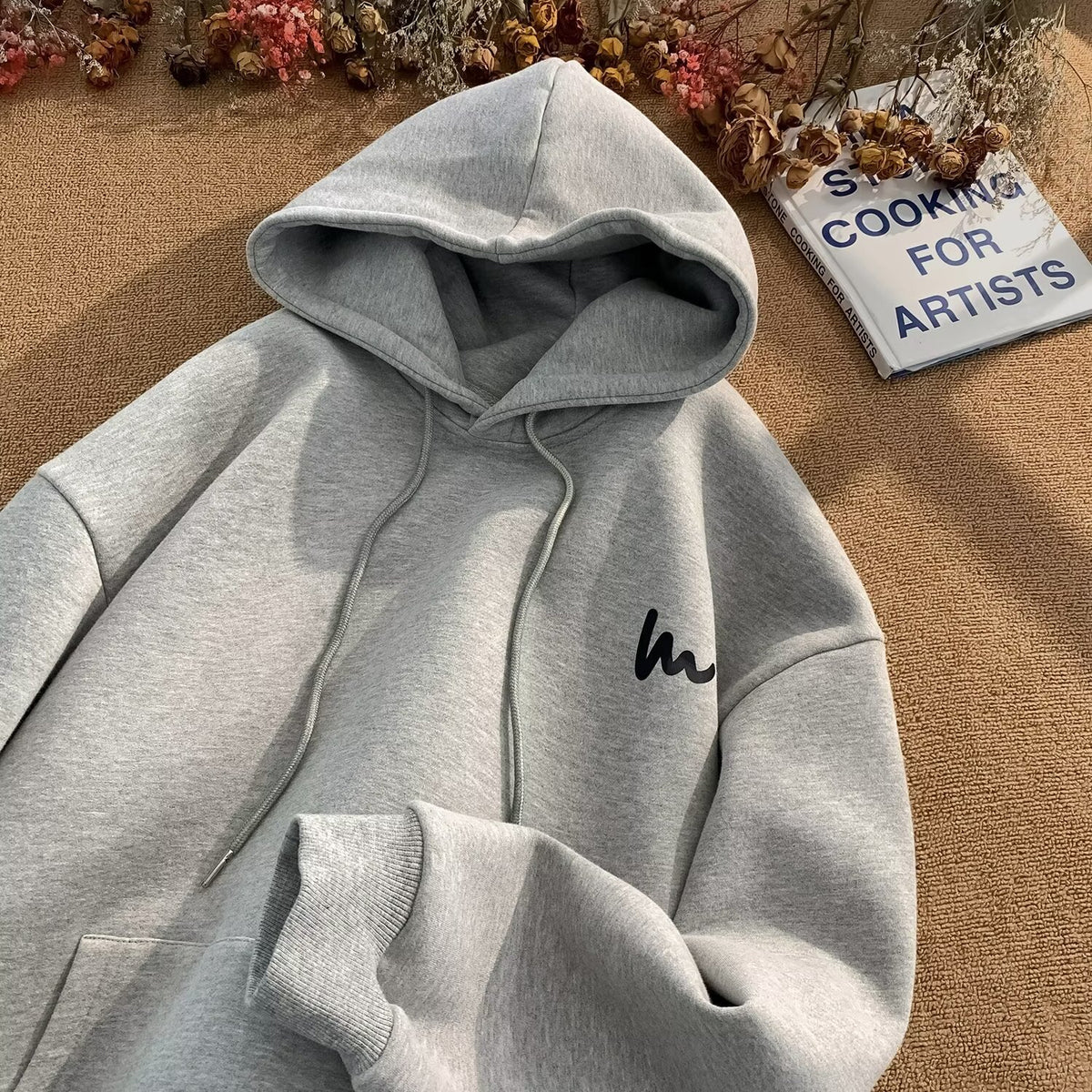 Men's Fleece Lined Hooded Sweatshirt Casual Loose Streetwear Top
